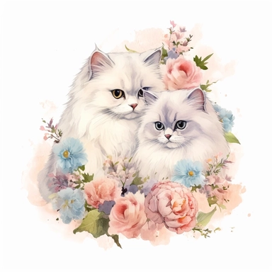 Vibrant Realistic cute natural color Persian kittents various poses and modes with flowers Clipart for a birthday card without text 300 dpi PNG format instant download for commercial use