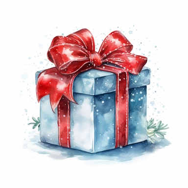 Christmas gift box watercolor illustration. Clipart element on white background