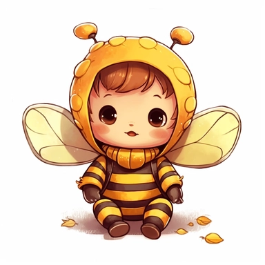 cute newborn baby wearing a honeybee costume clipart by studio ghibli on a white background