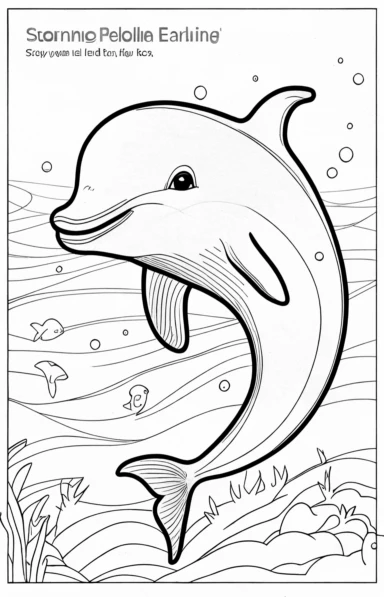 a cute dolphin swimming, black and white clipart for a kids coloring page, simple and clean, thin line art, accurate features, proportionally sized, illustration style,