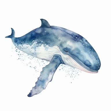 watercolor cute whale clipart, blue whale clipart , original hand drawing, style of the artwork, mood of the artwork, white background, 8K quality, ultra detailed , clipart, white background, High Quality, ultra detailed
