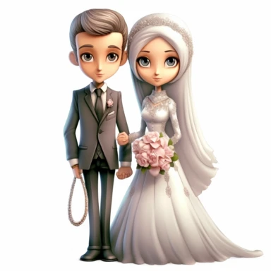 wedding couple clipart wedding ,card, the Muslim bride clipart cliparts, in the style of caffenol developing, cartoonish innocence, caricature-like, perceptive, plush doll art, captivating,--2:3,--8k