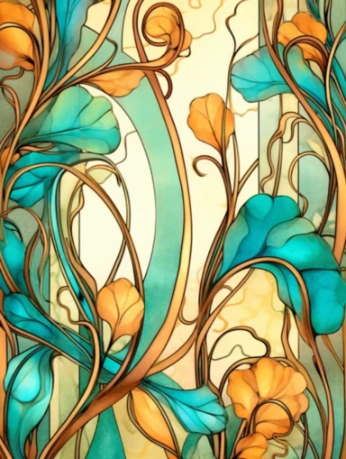 signboard panel of amberwood, clipart, soft, flowing lines, elegant, Art nouveau, teal and amber color scheme, Alcohol ink watercolor, no background