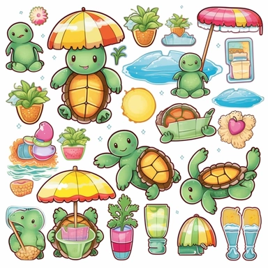 Cute turtle clipart set Summer turtles Beach Pool party digital clipart Funny turtle Kawaii printable stickers Planner supplies Vacation illustration, sticker, whitw background