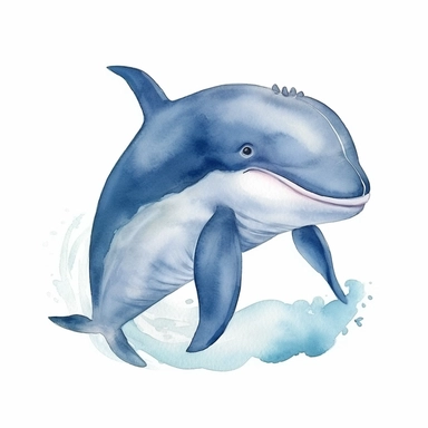 watercolor cute whale clipart, blue whale clipart , original hand drawing, style of the artwork, mood of the artwork, white background, 8K quality, ultra detailed , clipart, white background, High Quality, ultra detailed
