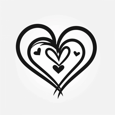 draw black and white clipart 2 hearts together minimalist silhouette logo style cartoon style thick lines, low detail, no shading, no color