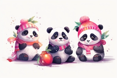 Cute panda in christmas Day clipart, cartoon, white background,