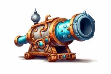 cute pirates cannon clipart, storybook style, HD, spaced out, isolated white background
