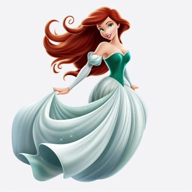 Disney princess Ariel clip art, hd, white background, — ar 3:2 —