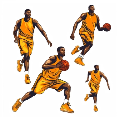 Clipart basketball player with a ball in different poses. On a white background without shadows.