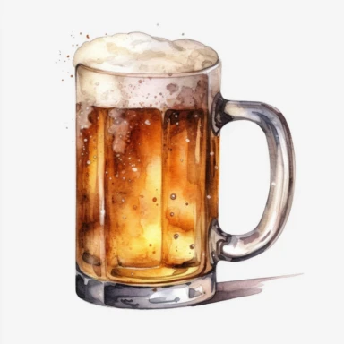 beer mug watercolor clipart, hi-res, 4k, realistic, simple, white background, single design