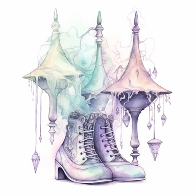 Pastel creepy witches shoe clipart image, in the style of mystic mechanisms, subtle pastel tones, pencil art illustrations, soft pastel tones, reimagined by industrial light and magic, litho printing, illusory images, watercolor clipart