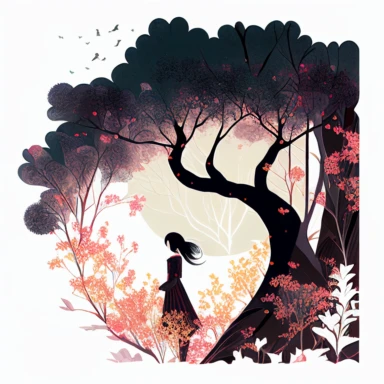 in the style of Ryo Takemasa, xuan loc xuan, Lisa Audit, Anastasia Suvorova, Jon Klassen, greg tocchini, single lady under sakura tree at night, fantasy, limpid, magical, mysterious, white background, vector, clipart, elaborate, ultra-detailed, best quality illustration, vibrant colors, high definition, UHD