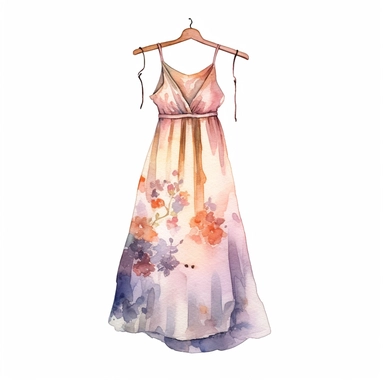 single vintage dress on a hanger clipart, in the style of watercolor on a white background
