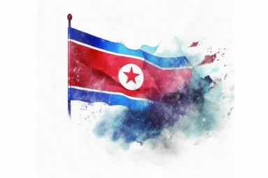 Watercolor, North Korea Country Flag, clipart, hd, on a white background, spaced out