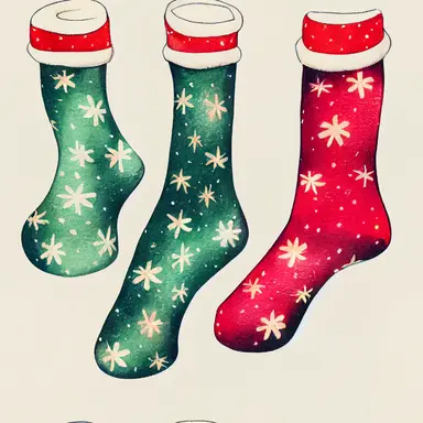 christmas socks, gradient background, in watercolor clipart style