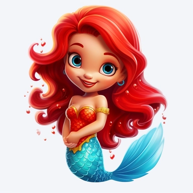 a single clipart image png graphic of a Realistic 2D cute friendly 2D Clipart Vibrant Colorful Cute Beautiful Mermaid Red PNG Illustration
