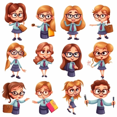 cartoon, set of cute teacher day clipart,adorable, highest resolution and on white background. solid edges and clear clipart