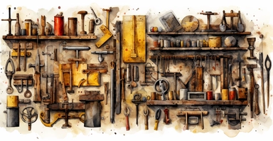 builder's tools, sharp strong details, watercolor clipart, I can't believe how beautiful this is