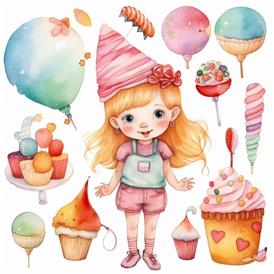 flash watercolor collection clipart sweet childish with white background--upbeta