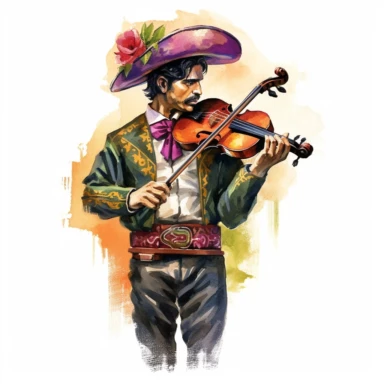 a Mexico Mariachi in the style of watercolour clipart with detailed brush strokes