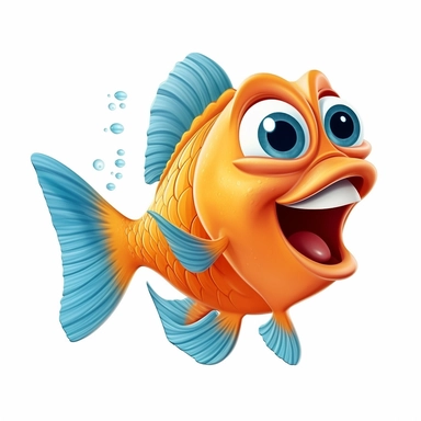 a cute and adorable happy cartoon fish making funny face, sticking tongue out, sarcastic, full body image, side view, pixar style, clipart