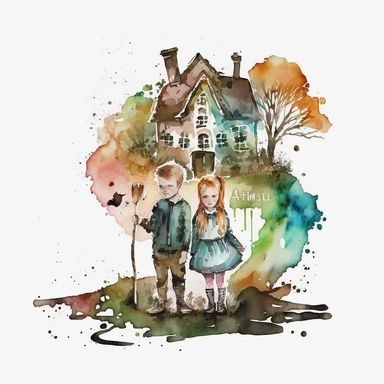 Watercolor Hansel and Gretel,halloween ,Clipart, colorful, white background