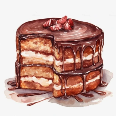 watercolor delicious nutella cake clipart, hd, white background, spaced out