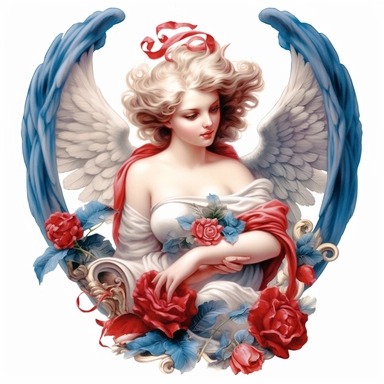 red white and blue angel rococo clipart