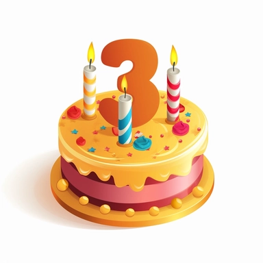 3rd of birthday cake, Clipart, Vector Style, Logo design, White Background