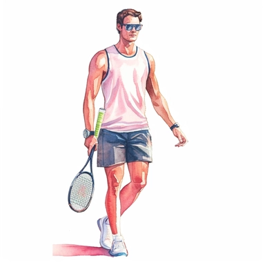 watercolor, tennis guy, clipart, white background