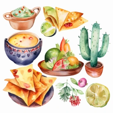 mexican food theme watercolor clipart white background