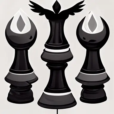 simple vector art, black outlines, clipart, white-team, fantasy chess piece in the form of a phoenix, 2D, 2-D, flash game, solid white background