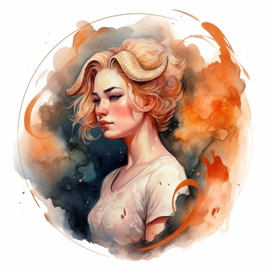 zodiac sign aries as a girl, clip art, fantasy, watercolor, realistic, serge marshennikov, flames on background