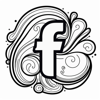 2d vector facebook logo, thick weighted lineart, clipart graphic, fancy, black line art, centered and isolated on a white background, logo
