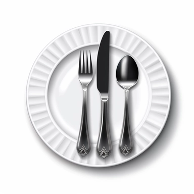 illustration of forks, knifes, spoons, napkins on plates design, as clipart with white background