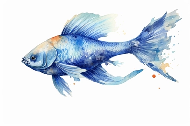Watercolor, Blue Catfish Fish, clipart, hd, on a white background, spaced out