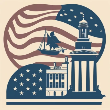 clipart image with iconic symbol, flag, and historic landmark from the American Revolution, perfect for DIY project and craft
