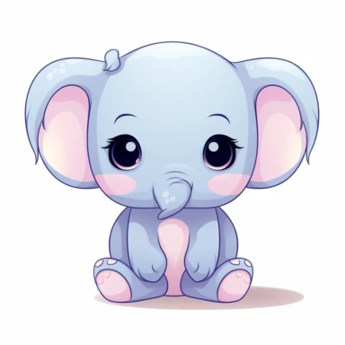 a kawaii cartoon elephant with big ears clipart, in the style of light indigo and light azure, subtle use of color, light pink and light orange, use of traditional japanese artistic techniques, bold colors, strong lines, clean and simple designs, precise detailing