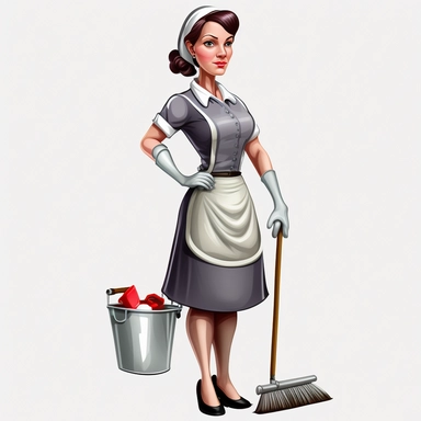 female cleaner, clipart, very detailed, high resolution, white background