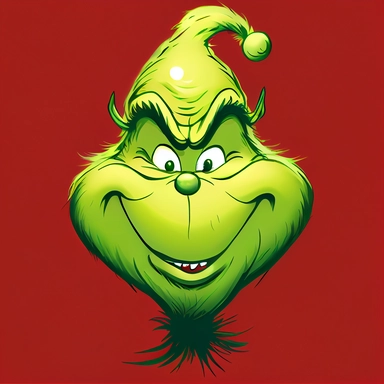the grinch smiling at Christmas, clipart, cartoon, studio ghibli