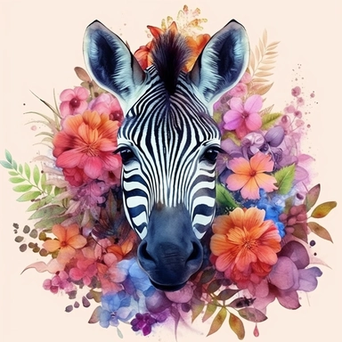 Watercolour animated whimsical cute baby floral zebra Disney inspired beautifully detailed perfect facial features ultra highly detailed, 18k, sharp focus, bright photo with rich colours digitally enhanced, enhanced graphics, straight, sharp focus, bright lighting, intricate detailed png image ,high definition,300dpi,graphic clipart,computer graphics