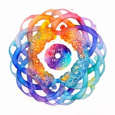 Infinity fractal clipart, watercolor, vibrant chakra colors, on white background