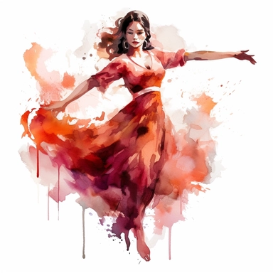 a Spain Flamenco Dancing in the style of watercolour clipart with detailed brush strokes