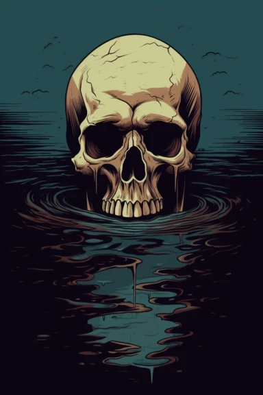 skull rising from the dark mud, art by Jamie Hewlett, vectorized minimalism clipart, ultrasharp, hq 4K