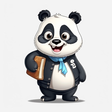cute panda, teacher, happy and smiling, clipart, white background, no shadow