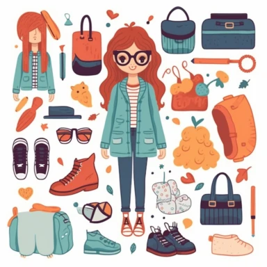 Create a collection of cartoon-style vector illustrations featuring various trending items on Etsy specifically for girls, all set against a clean white background. These illustrations should capture the charm, style, and popular trends that are sought after by girls on the Etsy platform in a playful and whimsical manner. Include a range of trendy items and themes that resonate with girls, such as cute accessories, fashion apparel, stationery, room decor, jewelry, and personalized gifts. Each il