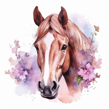 Watercolor Spring Horse Face clipart, hyper realistic, detailed, stylised, nature scene, hyper detailed, cozy colors