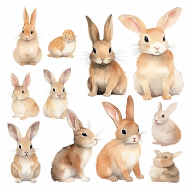 rabbit Watercolor Clipart, Cute Baby Shower Graphics