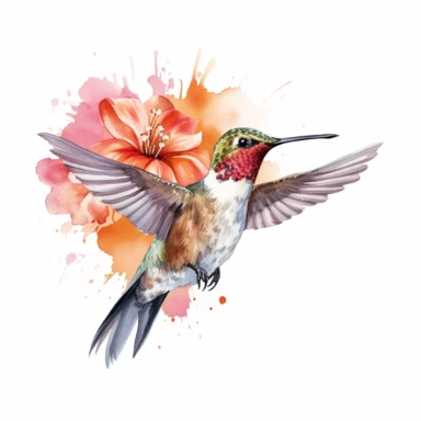 humming bird, water color style, clipart, white background